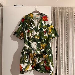 Farm rio cocoa forest tropical utility 100% linen dress size XL
